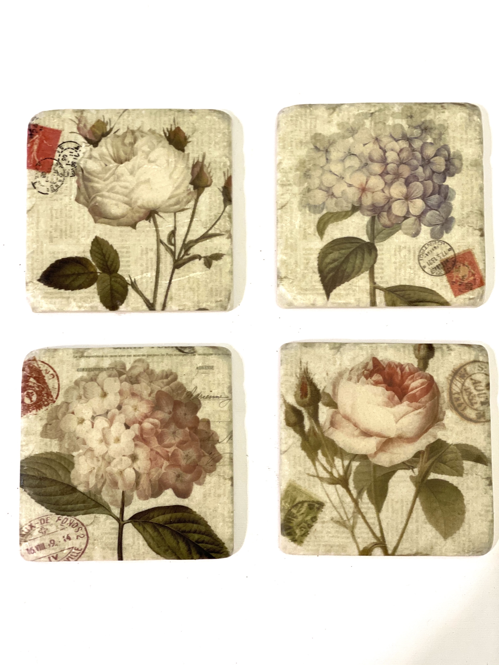 set di 4 pz  piastrelle di ceramica soggetto fiori 10x 10 